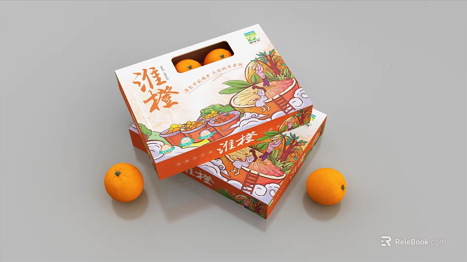 Fresh Huai Cheng Orange Gift Box Set With Exterior Fruits And Decorative Packaging 3d model 