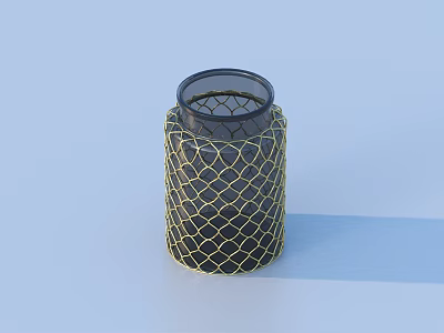 Decorative Ornament Set With Dark Glass Body And Golden Mesh Design For Home Decoration 3d model