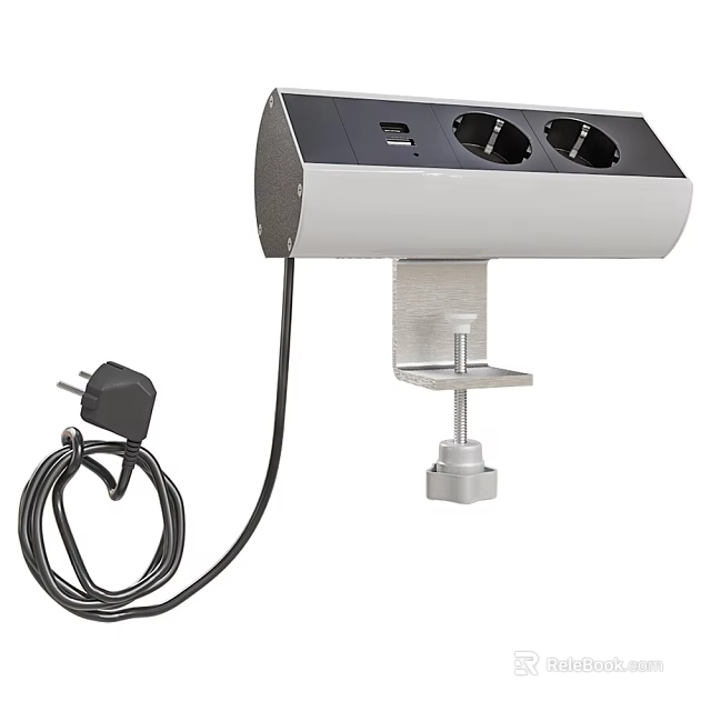 Multi Outlet Domestic Electrical Power Socket With Plug And Clamp 3d model 