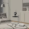 Cozy Beige Padded Single Sofa With Floor Lamp Round Side Table Rug And Wall Art