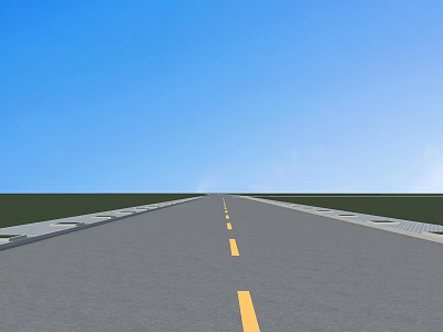 Road Infrastructure With Yellow Lane Markings Curbs And Green Grass Under Blue Sky 3d model