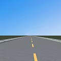 Road Infrastructure With Yellow Lane Markings Curbs And Green Grass Under Blue Sky