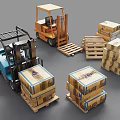 Industrial Equipment With Forklifts Pallets And Stacked Cargo Boxes For Logistics