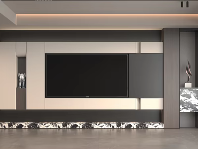 Modern Living Room Interior With Sleek TV Wall And Decorative Marble Base 3d model