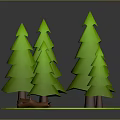 Green Coniferous Trees And Brown Log On Round Green Platform 3D Rendering With Gray Background 3d model