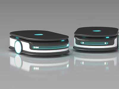 Two Smart Machines With Black Design Blue Lights And Moving Wheels 3d model
