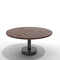 Round Coffee Table With Herringbone Wood Pattern Top And Black Marble Cylindrical Base 3d model