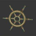 Vintage Wooden Ship Steering Wheel With Gold Accents And Ornate Spokes