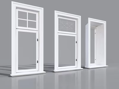 Three White Casement Windows With Different Glass Panel Designs For Home Interior 3d model