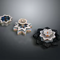 Three Unique Garden Ornaments With Star And Lotus Shapes Ceramic Stone Bases