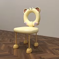 Cute Yellow Kids Chair With Cat Ear Design Circular Backrest Hole And Round Ball Feet