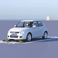 White Suzuki Hatchback Car Parked in Marked Parking Space With Yellow Parking Sensors