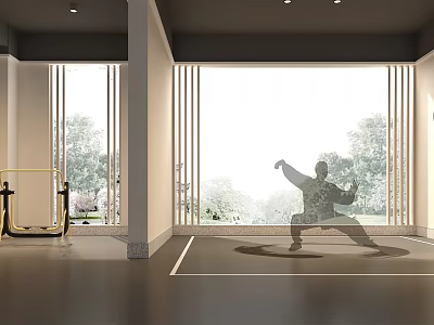Indoor Space For Tai Chi Practice With Large Windows 3d model