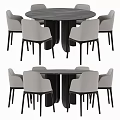Modern Round Dining Table Set With Light Gray Chairs Black Base And Marble Top 3d model