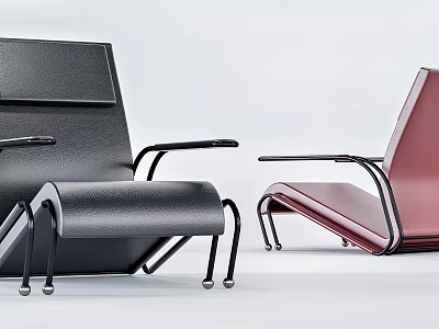 Modern Leisure Chairs With Black And Red Leather Upholstery And Metal Armrest Frames 3d model