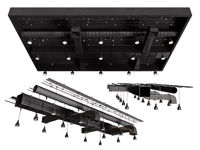 Modern Ceiling Design With Structural Framework Recessed Lights And Hanging Fixtures 3d model
