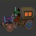 Vintage Steam Train Model With Barrel Shaped Car Green Roof And Orange Windows