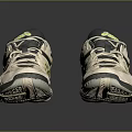 White Athletic Shoes With Green Stripes Gray Laces And Durable Rubber Sole