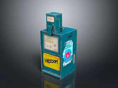 Vintage Blue Fuel Dispenser With Digital Display Freedom Label And Sticker Decorations 3d model
