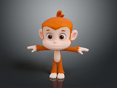 Cute Orange Fur Cartoon Monkey With Brown Eyes And Open Arms On Gray Background 3d model