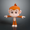 Cute Orange Fur Cartoon Monkey With Brown Eyes And Open Arms On Gray Background