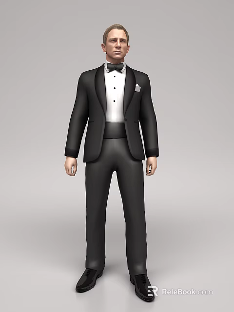 Man in Formal Black Suit with Bow Tie White Shirt and Pocket Square 3d model 