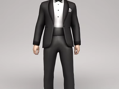 Man in Formal Black Suit with Bow Tie White Shirt and Pocket Square 3d model