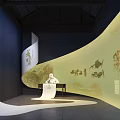 Traditional Indoor Cultural Exhibition Space With Scroll Wall Figure Statue And Patterns