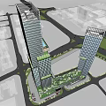 Modern High Rise Office Building With Glass Facade Twin Towers And Architectural Design