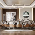 Luxury Private Dining Room With Round Table And Chinese Decor 3d model