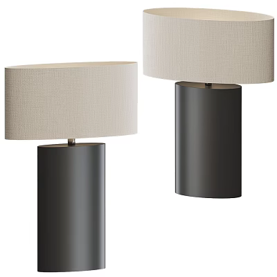 Two Modern Table Lamps with Black Cylindrical Base and Beige Fabric Lampshade 3d model