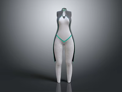 Elegant Green Trim Bikini With Black Accents Displayed On White Mannequin 3d model