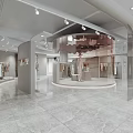 Modern Clothing Store Interior With Circular Display Mannequin Clothing Racks Marble Flooring And Dresses