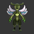 Green Winged Horned Creature Characters With Humanoid Body And Two Poses 3d model