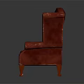 Red Single Seater Wingback Armchair With Distressed Fabric And Vintage Design