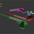 Silver Pistols And Handguns With Bullets And Magazines On Dark Surface