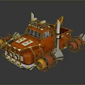 Orange Flame Decorated Truck with Large Wheels Exhaust Pipes and Unique Retro Sci Fi Design