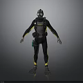 Diving Suit Character With Black Yellow Design Helmet Breathing Apparatus And Flippers