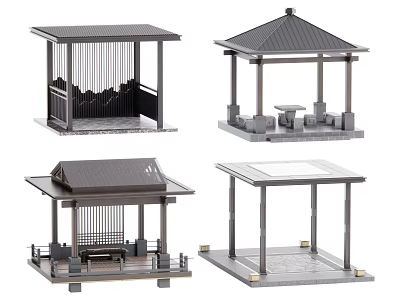 Traditional And Modern Garden Pavilion Designs With Various Roof Structures And Seating Areas 3d model