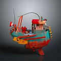 Turquoise Red Model Boat With Orange Structures Yellow Number 5 And Red Cabin 3d model