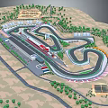 Modern Race Track Venue With Winding Circuit Surrounding Trees And Facilities