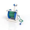 White And Blue Garden Hose Reel With Green Water Hose And Portable Stand