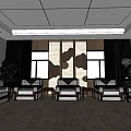 Modern Hotel Public Lounge Area With White Sofas Brown Carpet And Wall Decor