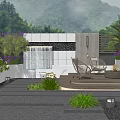 Serene Garden Design With Waterfall Outdoor Seating Fire Pit Stone Paths And Lush Plants