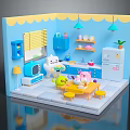 Cute Cartoon Themed Indoor Scene With Blue Walls Yellow Decor And Stuffed Toys