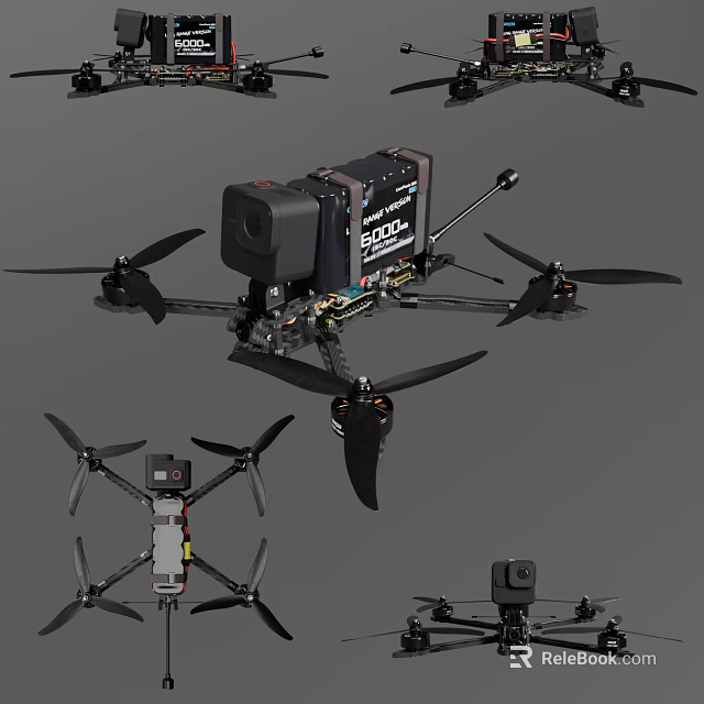 Advanced Drone System With Camera Mount And Black Propeller Blades 3d model 