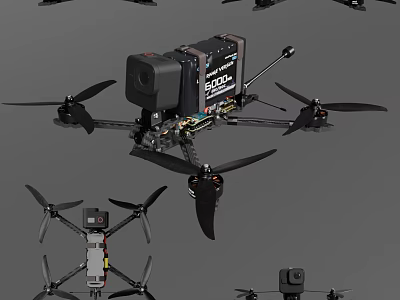 Advanced Drone System With Camera Mount And Black Propeller Blades 3d model