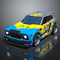 Stylish Blue And Yellow Custom Sporty Car With Unique Graffiti Design