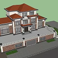 Single Family Villa With Red Roof Large Windows Balcony Garage And Greenery