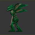 Green Monster Game Movie Character with Scaly Skin Spiky Wings and Claws